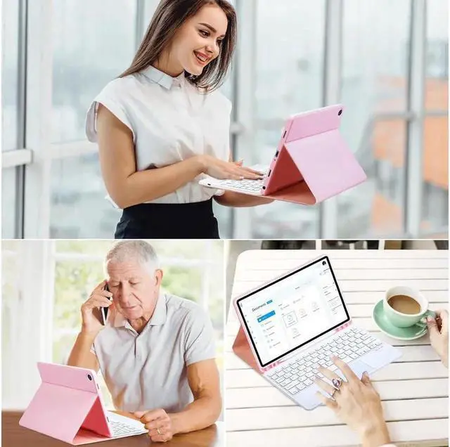 Alt view image 7 of 7 - Keyboard Case for iPad Air 13 Inch M4 2026 M3 2025 M2 2024, iPad Pro 12.9 6th 2022/5th 2021/4th 2020/3rd 2018 Gen, Detachable Bluetooth Keyboard with Trackpad 7 Colors RGB Backlit, Pencil Holder Pink