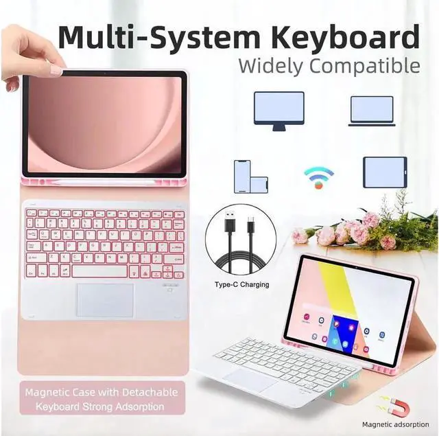 Alt view image 4 of 7 - Keyboard Case for iPad Air 13 Inch M4 2026 M3 2025 M2 2024, iPad Pro 12.9 6th 2022/5th 2021/4th 2020/3rd 2018 Gen, Detachable Bluetooth Keyboard with Trackpad 7 Colors RGB Backlit, Pencil Holder Pink