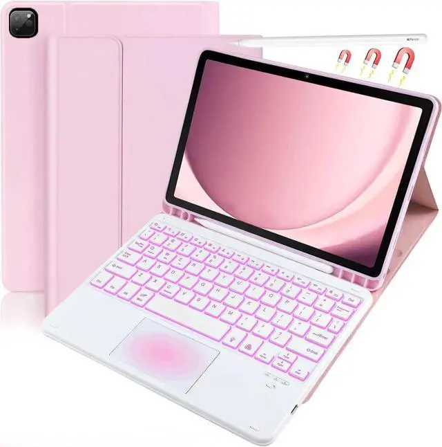 Main image of Keyboard Case for iPad Air 13 Inch M4 2026 M3 2025 M2 2024, iPad Pro 12.9 6th 2022/5th 2021/4th 2020/3rd 2018 Gen, Detachable Bluetooth Keyboard with Trackpad 7 Colors RGB Backlit, Pencil Holder Pink