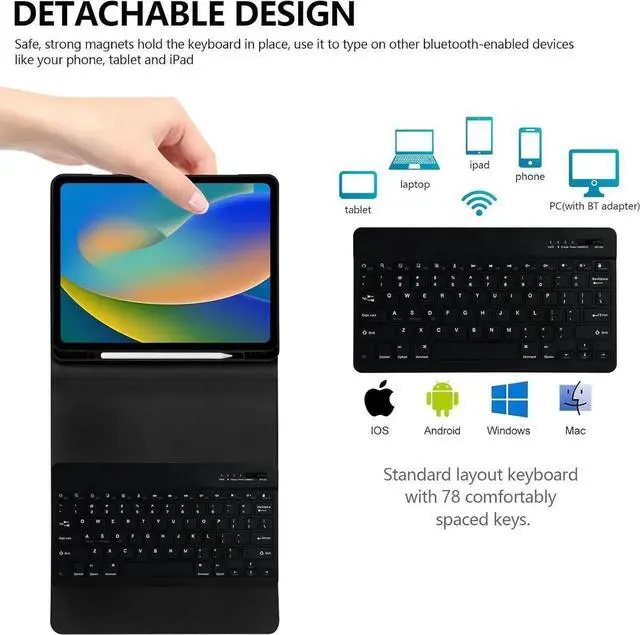 Alt view image 5 of 7 - Keyboard Case with Mouse for iPad Air 13 inch M4 M3 M2 2026 2025 2024 / iPad Pro 12.9 inch 6th 5th 4th 3rd Generation 2022 2021 2020 2018 - Wireless Detachable Keyboard- Pencil Holder
