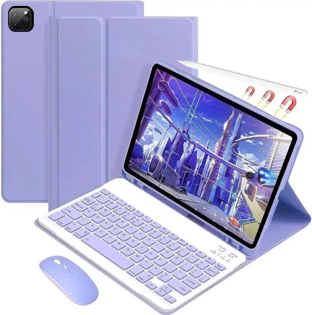 Main image of Keyboard Case with Mouse for iPad Air 13 inch M4 M3 M2 2026 2025 2024 / iPad Pro 12.9 inch 6th 5th 4th 3rd Generation 2022 2021 2020 2018 - Wireless Detachable Keyboard- Pencil Holder Purple