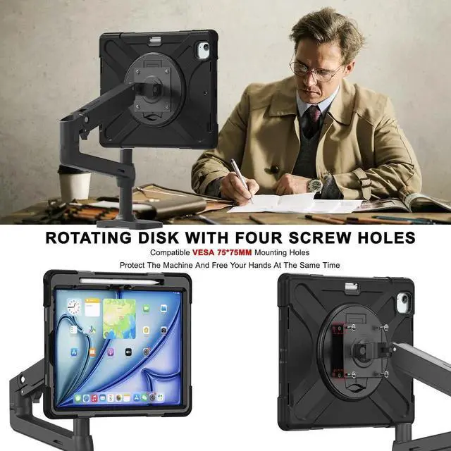 Alt view image 4 of 7 - BONAEVER Case for iPad Air 13 inch M4 2026 M3 2025 M2 2024, iPad Pro 12.9 inch 6th 5th 4th 3rd Gen Shockproof Cover with Stand & Pencil Holder & VESA Mounting Holes 75mm * 75mm