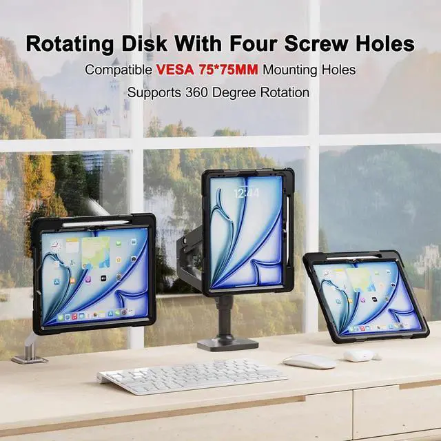 Alt view image 6 of 7 - BONAEVER Case for iPad Air 13 inch M4 2026 M3 2025 M2 2024, iPad Pro 12.9 inch 6th 5th 4th 3rd Gen Shockproof Cover with Stand & Pencil Holder & VESA Mounting Holes 75mm * 75mm