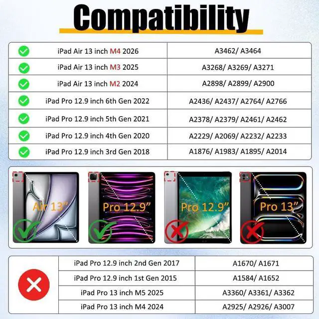 Alt view image 2 of 7 - BONAEVER IP68 Waterproof Case for iPad Air 13 inch M4 M3 M2 2026 2025 2024 / iPad Pro 12.9 Inch Case 3rd Generation 2018 with Built-in Screen Protector, Full Body Shockproof Cover with Lanyard