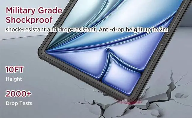 Alt view image 4 of 7 - BONAEVER IP68 Waterproof Case for iPad Air 13 inch M4 M3 M2 2026 2025 2024 / iPad Pro 12.9 Inch Case 3rd Generation 2018 with Built-in Screen Protector, Full Body Shockproof Cover with Lanyard
