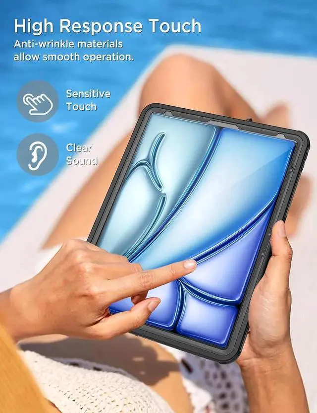 Alt view image 7 of 7 - BONAEVER IP68 Waterproof Case for iPad Air 13 inch M4 M3 M2 2026 2025 2024 / iPad Pro 12.9 Inch Case 3rd Generation 2018 with Built-in Screen Protector, Full Body Shockproof Cover with Lanyard