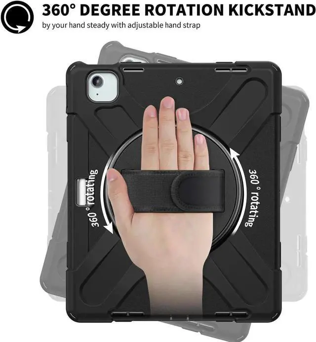 Alt view image 4 of 7 - Case for iPad Air 13 inch M4 2026 M3 2025 M2 2024 and iPad Pro 12.9 2022 - 2018 6th/5th/4th/3rd Gen with Built-in Screen Protector, 360° Rotating Stand, Adjustable Shoulder Strap, Pencil Holder