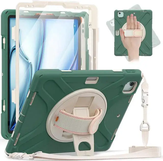 Main image of Case for iPad Air 13 inch M4 2026 M3 2025 M2 2024 and iPad Pro 12.9 2022 - 2018 6th/5th/4th/3rd Gen with Built-in Screen Protector, 360° Rotating Stand, Adjustable Shoulder Strap, Pencil Holder