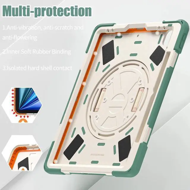 Alt view image 7 of 7 - Case for iPad Air 13 inch M4 2026 M3 2025 M2 2024 and iPad Pro 12.9 2022 - 2018 6th/5th/4th/3rd Gen with Built-in Screen Protector, 360° Rotating Stand, Adjustable Shoulder Strap, Pencil Holder