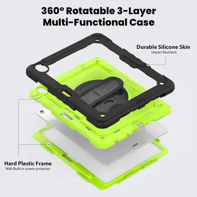 Alt view image 6 of 7 - Case for iPad Air 13 inch M4 2026 / M3 2025 / M2 2024 with Built-in Screen Protector, 360° Rotating Stand, Adjustable Shoulder Strap, Pencil Holder Green