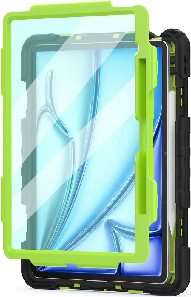 Alt view image 7 of 7 - Case for iPad Air 13 inch M4 2026 / M3 2025 / M2 2024 with Built-in Screen Protector, 360° Rotating Stand, Adjustable Shoulder Strap, Pencil Holder Green