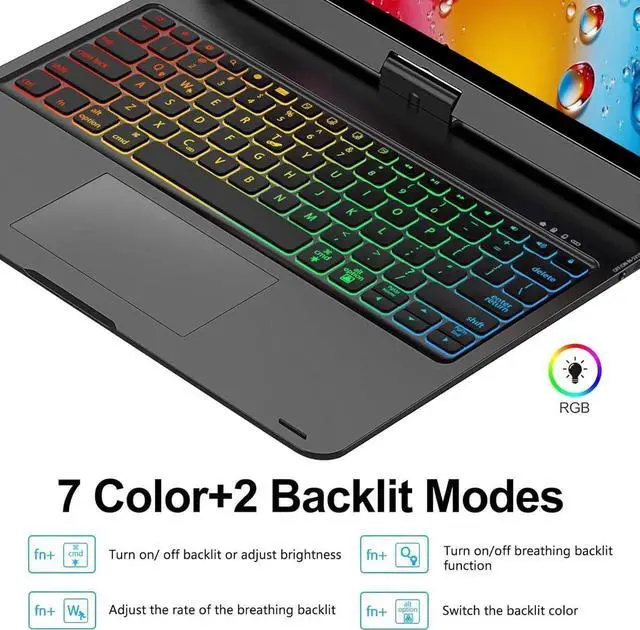Alt view image 4 of 7 - Wireless Keyboard Case for iPad Air 13 inch M4 2026 M3 2025 M2 2024, iPad Pro 12.9 6th 5th 4th 3rd Gen 2022 - 2018, Trackpad, 360° Rotatable, Wireless Keyboard Cover, Rainbow Backlits with Pen Holder