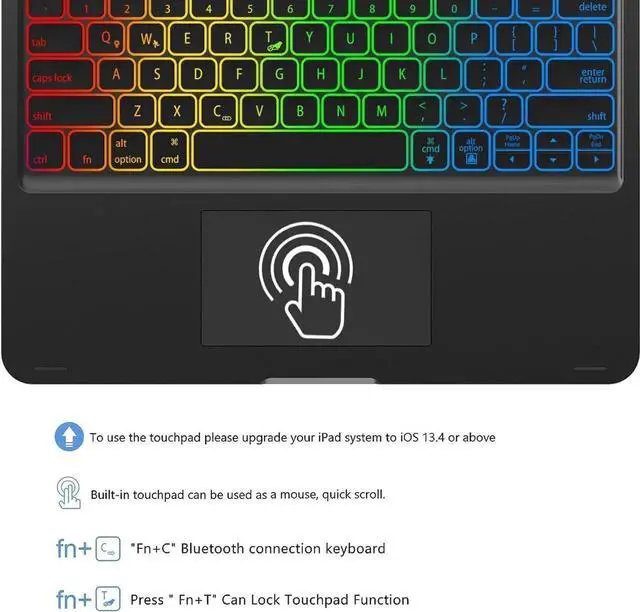 Alt view image 5 of 7 - Wireless Keyboard Case for iPad Air 13 inch M4 2026 M3 2025 M2 2024, iPad Pro 12.9 6th 5th 4th 3rd Gen 2022 - 2018, Trackpad, 360° Rotatable, Wireless Keyboard Cover, Rainbow Backlits with Pen Holder