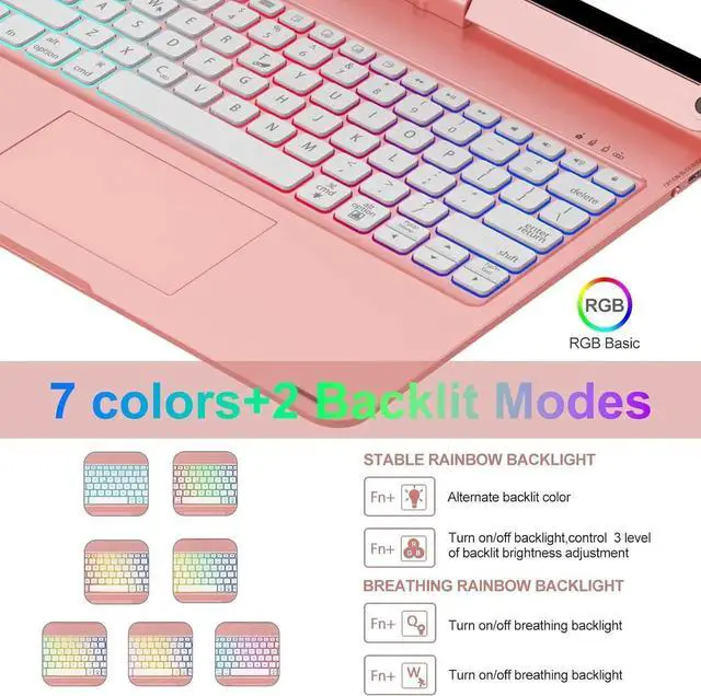 Alt view image 3 of 7 - Wireless Keyboard Case for iPad Air 13 inch M4 2026 M3 2025 M2 2024, iPad Pro 12.9 6th 5th 4th 3rd Gen 2022 - 2018, Trackpad, 360° Rotatable, Wireless Keyboard Cover, Rainbow Backlits with Pen Holder