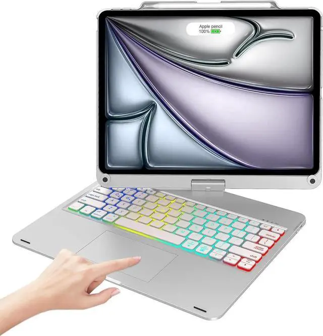 Main image of Wireless Keyboard Case for iPad Air 13 inch M4 2026 M3 2025 M2 2024, iPad Pro 12.9 6th 5th 4th 3rd Gen 2022 - 2018, Trackpad, 360° Rotatable, Wireless Keyboard Cover, Rainbow Backlits with Pen Holder