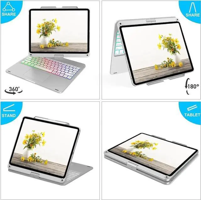 Alt view image 5 of 7 - Wireless Keyboard Case for iPad Air 13 inch M4 2026 M3 2025 M2 2024, iPad Pro 12.9 6th 5th 4th 3rd Gen 2022 - 2018, Trackpad, 360° Rotatable, Wireless Keyboard Cover, Rainbow Backlits with Pen Holder