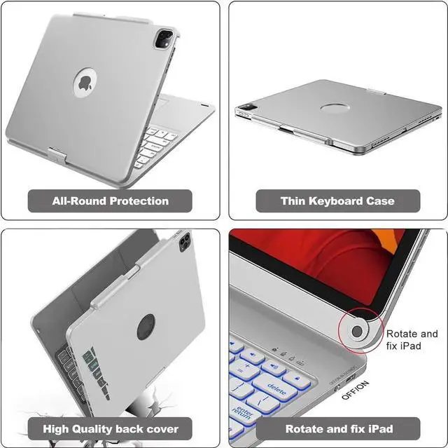 Alt view image 6 of 7 - Wireless Keyboard Case for iPad Air 13 inch M4 2026 M3 2025 M2 2024, iPad Pro 12.9 6th 5th 4th 3rd Gen 2022 - 2018, Trackpad, 360° Rotatable, Wireless Keyboard Cover, Rainbow Backlits with Pen Holder