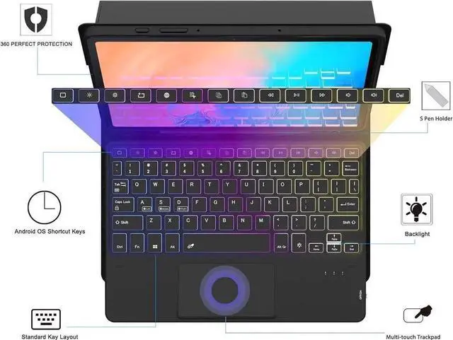 Alt view image 7 of 7 - Touchpad Keyboard case for iPad Air 13 inch 2026 M4 2025 M3 2024 M2, iPad Pro 12.9 inch 2022 2021 2020 2018 6th 5th 4th 3rd Gen Bluetooth Keyboard Cover with Backlits, Pen Holder Screen Protector