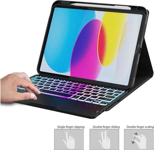 Alt view image 7 of 7 - Touchpad Keyboard case for iPad Air 13 inch 2026 M4 2025 M3 2024 M2, iPad Pro 12.9 inch 2022 2021 2020 2018 6th 5th 4th 3rd Gen Bluetooth Keyboard Cover with Backlits, Pen Holder Screen Protector Pink