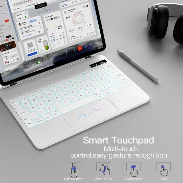 Alt view image 6 of 7 - Magic Keyboard Case for iPad Air 13 M4 2026 M3 2025 M2 2024 and iPad Pro 12.9 6th/5th/4th/3rd Gen, Wireless Magnetic Keyboard Case with Trackpad, Floating Cantilever Stand, Rainbow Backlits Keyboard