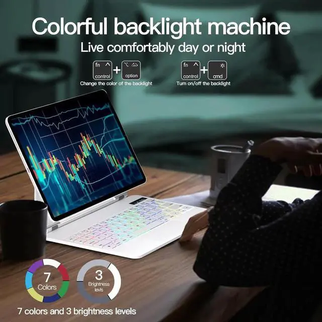 Alt view image 3 of 7 - Magic Keyboard Case for iPad Air 13 M4 2026 M3 2025 M2 2024 and iPad Pro 12.9 6th/5th/4th/3rd Gen, Wireless Magnetic Keyboard Case with Trackpad, Floating Cantilever Stand, Rainbow Backlits Keyboard