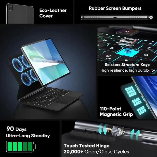 Alt view image 6 of 7 - Magic Keyboard Case for iPad Air 13 inch M4 2026 M3 M2 2025 2024, iPad Pro 12.9 6th 5th 4th 3rd Gen 2022 - 2018, Wireless Magnetic Keyboard Case with Trackpad, Floating Cantilever Stand, Backlits