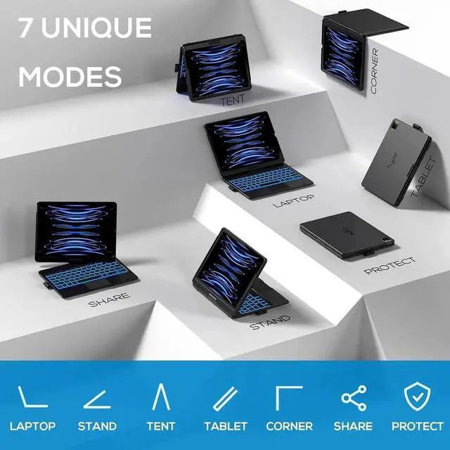 Alt view image 5 of 7 - Keyboard Case for iPad Air 13 inch M4 2026 M3 2025 M2 2024 & iPad Pro 12.9 6th 5th 4th 3rd 2022 2021 2020 2018, Multi-touch Trackpad, 360° Rotatable & Swivel Keyboard, Backlit with Pencil Holder