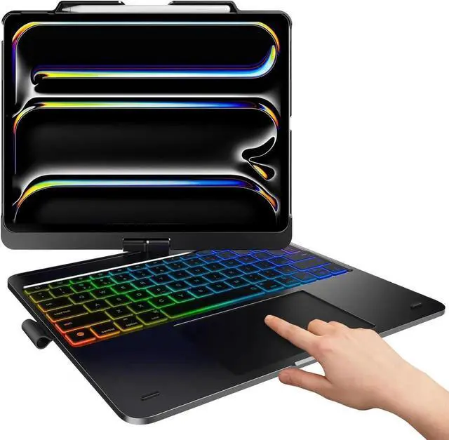 Main image of Keyboard Case for iPad Air 13 inch M4 2026 M3 2025 M2 2024 & iPad Pro 12.9 6th 5th 4th 3rd 2022 2021 2020 2018, Multi-touch Trackpad, 360° Rotatable & Swivel Keyboard, Backlit with Pencil Holder