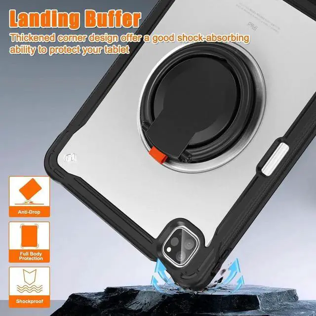 Alt view image 3 of 7 - BONAEVER Case For iPad Air 13 inch 2026 M4 2025 M3 2024 M2, iPad Pro 12.9 inch 2022 6th 2021 5th 2020 4th 2018 Shockproof Cover with Pencil Holder, Rotatable Stand, Shoulder Strap