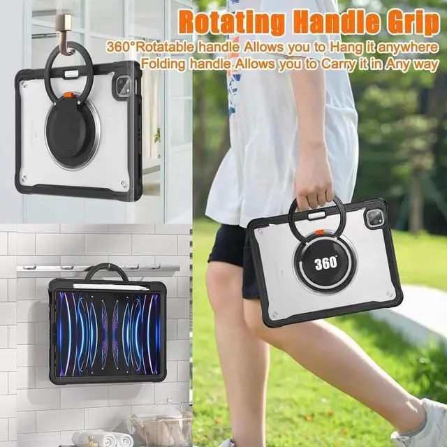 Alt view image 4 of 7 - BONAEVER Case For iPad Air 13 inch 2026 M4 2025 M3 2024 M2, iPad Pro 12.9 inch 2022 6th 2021 5th 2020 4th 2018 Shockproof Cover with Pencil Holder, Rotatable Stand, Shoulder Strap