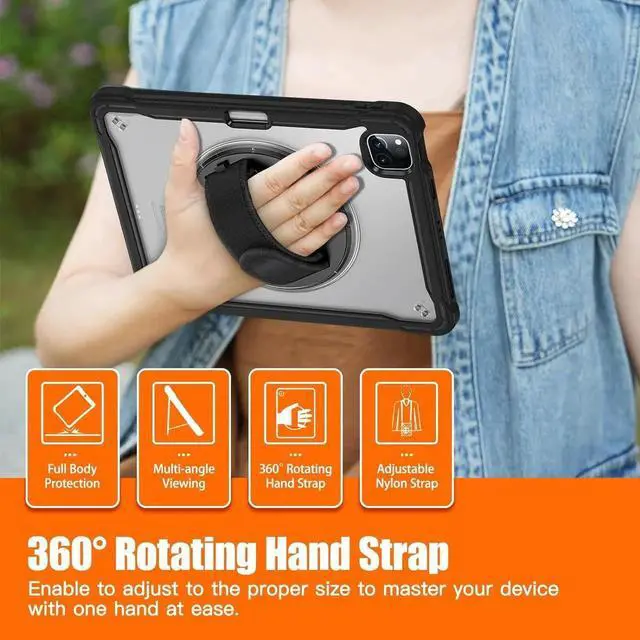 Alt view image 5 of 7 - BONAEVER Case For iPad Air 13 inch 2026 M4 2025 M3 2024 M2, iPad Pro 12.9 inch 6th 5th 4th 3rd Gen 2022 2021 2020 2018 Shockproof Cover with Pencil Holder, Rotatable Stand, Shoulder Strap