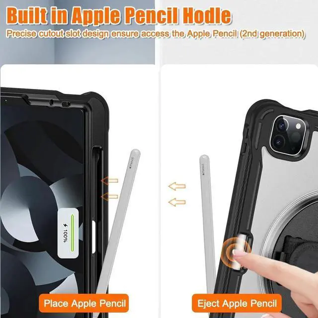 Alt view image 6 of 7 - BONAEVER Case For iPad Air 13 inch 2026 M4 2025 M3 2024 M2, iPad Pro 12.9 inch 6th 5th 4th 3rd Gen 2022 2021 2020 2018 Shockproof Cover with Pencil Holder, Rotatable Stand, Shoulder Strap