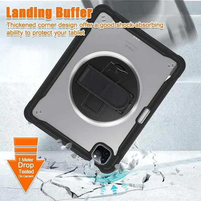 Alt view image 4 of 7 - BONAEVER Case For iPad Air 13 inch 2026 M4 2025 M3 2024 M2, iPad Pro 12.9 inch 6th 5th 4th 3rd Gen 2022 2021 2020 2018 Shockproof Cover with Pencil Holder, Rotatable Stand, Shoulder Strap