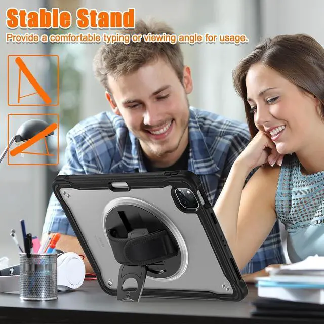 Alt view image 2 of 7 - BONAEVER Case For iPad Air 13 inch 2026 M4 2025 M3 2024 M2, iPad Pro 12.9 inch 6th 5th 4th 3rd Gen 2022 2021 2020 2018 Shockproof Cover with Pencil Holder, Rotatable Stand, Shoulder Strap