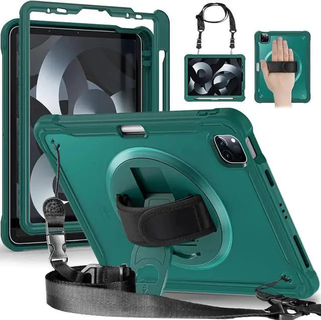 Main image of BONAEVER Case For iPad Air 13 inch 2026 M4 2025 M3 2024 M2, iPad Pro 12.9 inch 6th 5th 4th 3rd Gen 2022 2021 2020 2018 Shockproof Cover with Pencil Holder, Rotatable Stand, Shoulder Strap Green