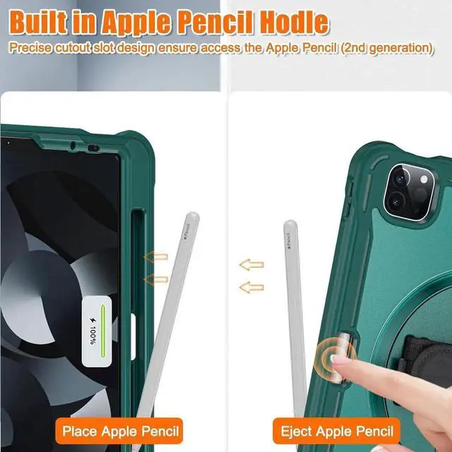 Alt view image 4 of 7 - BONAEVER Case For iPad Air 13 inch 2026 M4 2025 M3 2024 M2, iPad Pro 12.9 inch 6th 5th 4th 3rd Gen 2022 2021 2020 2018 Shockproof Cover with Pencil Holder, Rotatable Stand, Shoulder Strap Green