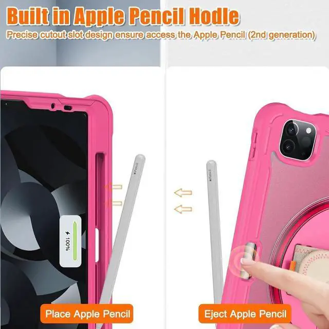 Alt view image 4 of 7 - BONAEVER Case For iPad Air 13 inch 2026 M4 2025 M3 2024 M2, iPad Pro 12.9 inch 6th 5th 4th 3rd Gen 2022 2021 2020 2018 Shockproof Cover with Pencil Holder, Rotatable Stand, Shoulder Strap Rose Red