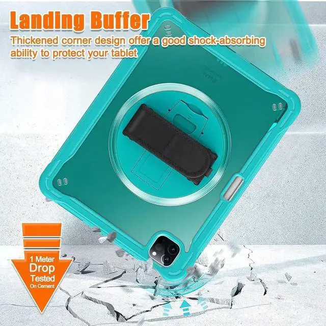 Alt view image 2 of 7 - BONAEVER Case For iPad Air 13 inch 2026 M4 2025 M3 2024 M2, iPad Pro 12.9 inch 6th 5th 4th 3rd Gen 2022 2021 2020 2018 Shockproof Cover with Pencil Holder, Rotatable Stand, Shoulder Strap Blue