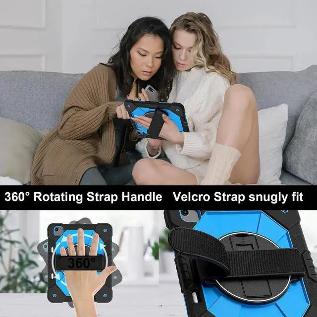 Alt view image 4 of 7 - Case for iPad Air 13 Inch M4/M3/M2 2026/2025/2024 with Rotating Stand Pencil Holder Hand/Shoulder Strap, Heavy Duty Shockproof Protective Cover Blue