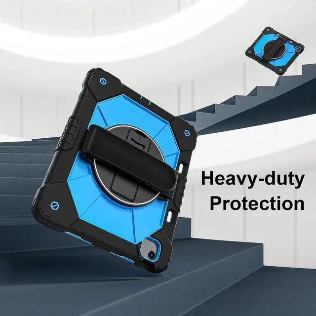 Alt view image 3 of 7 - Case for iPad Air 13 Inch M4/M3/M2 2026/2025/2024 with Rotating Stand Pencil Holder Hand/Shoulder Strap, Heavy Duty Shockproof Protective Cover Blue