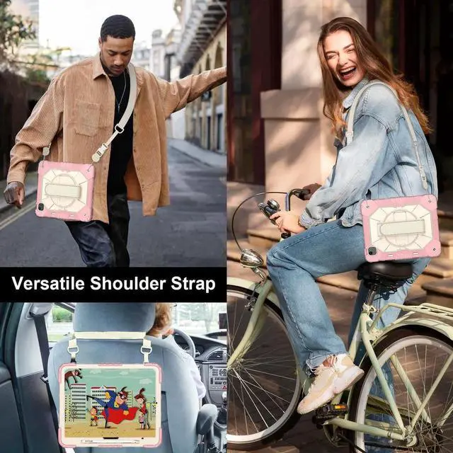 Alt view image 6 of 7 - Case for iPad Air 13 Inch M4/M3/M2 2026/2025/2024 with Rotating Stand Pencil Holder Hand/Shoulder Strap, Heavy Duty Shockproof Protective Cover Rose Gold