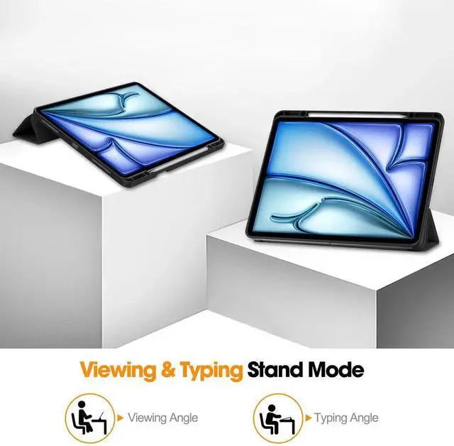 Alt view image 4 of 7 - Case for iPad Air 13 Inch M4 2026 / M3 2025 / M2 2024, Slim Smart Stand Cover Protective Cover with Pencil Holder, Stand, Universal Stylus Pen,Support Pencil Charging + Auto Wake/Sleep