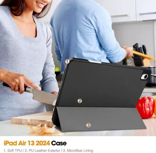 Alt view image 5 of 7 - Case for iPad Air 13 Inch M4 2026 / M3 2025 / M2 2024, Slim Smart Stand Cover Protective Cover with Pencil Holder, Stand, Universal Stylus Pen,Support Pencil Charging + Auto Wake/Sleep