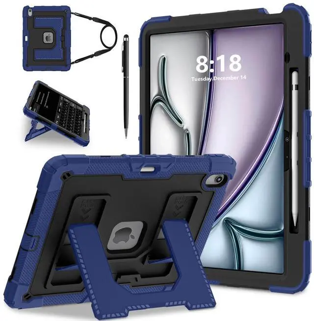 Main image of Case for iPad Air 13 Inch 2026 M4 2025 M3 2025 M2 2024, Military Grade Shockproof Cover with Pencil Holder Stand Shoulder Strap Blue