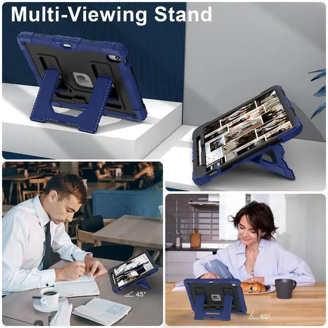Alt view image 3 of 7 - Case for iPad Air 13 Inch 2026 M4 2025 M3 2025 M2 2024, Military Grade Shockproof Cover with Pencil Holder Stand Shoulder Strap Blue