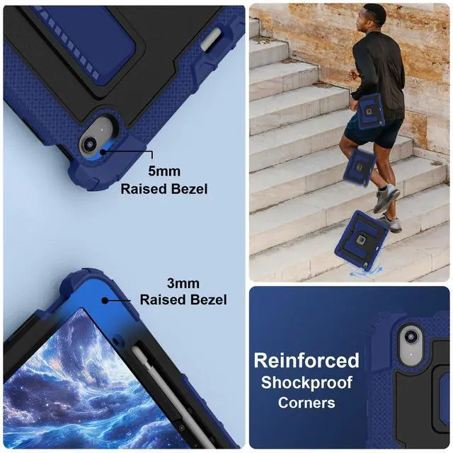 Alt view image 7 of 7 - Case for iPad Air 13 Inch 2026 M4 2025 M3 2025 M2 2024, Military Grade Shockproof Cover with Pencil Holder Stand Shoulder Strap Blue