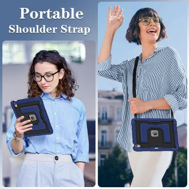 Alt view image 5 of 7 - Case for iPad Air 13 Inch 2026 M4 2025 M3 2025 M2 2024, Military Grade Shockproof Cover with Pencil Holder Stand Shoulder Strap Blue