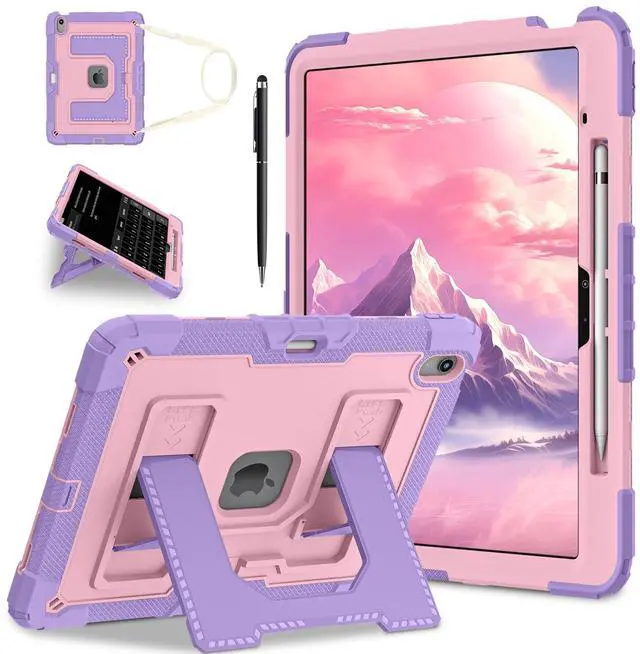 Main image of Case for iPad Air 13 Inch 2026 M4 2025 M3 2025 M2 2024, Military Grade Shockproof Cover with Pencil Holder Stand Shoulder Strap Rose Gold