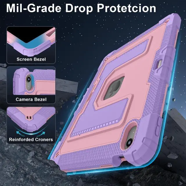 Alt view image 2 of 7 - Case for iPad Air 13 Inch 2026 M4 2025 M3 2025 M2 2024, Military Grade Shockproof Cover with Pencil Holder Stand Shoulder Strap Rose Gold