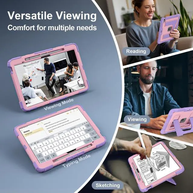 Alt view image 3 of 7 - Case for iPad Air 13 Inch 2026 M4 2025 M3 2025 M2 2024, Military Grade Shockproof Cover with Pencil Holder Stand Shoulder Strap Rose Gold